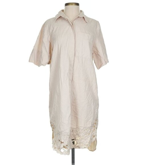 WKND WYFR Taupe Floral Cut Out Short Sleeve Button Front Dress Size XS - Picture 1 of 9